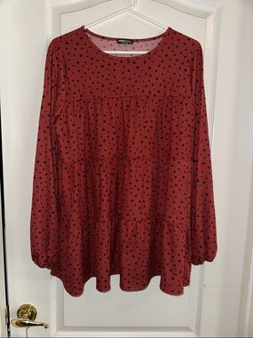 HEIMISH USA Rust Red Polka Dot Tiered Tunic Blouse